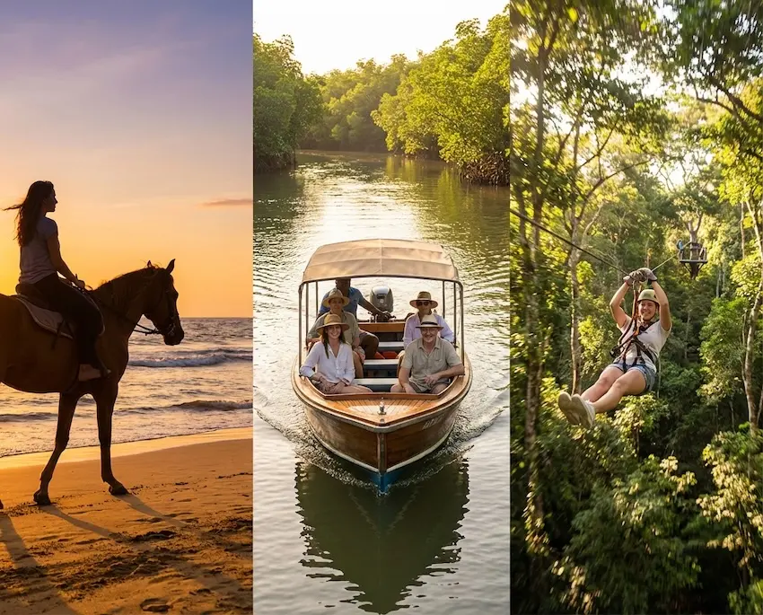 Horseback riding, estuary boat tour and zipline near Playa Grande, Costa Rica